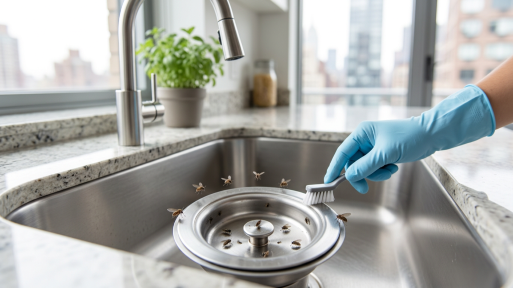 Drain flies in an NYC apartment bathroom