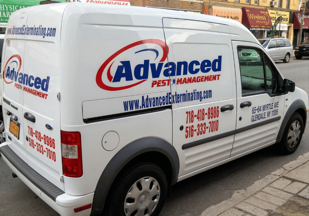 advanced truck in new york city doing pest control work