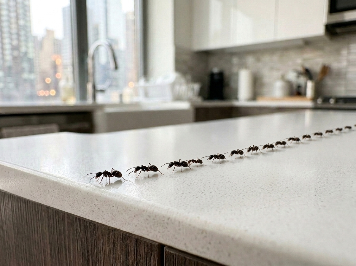 Trail of ants on kitchen countertop in NYC apartment