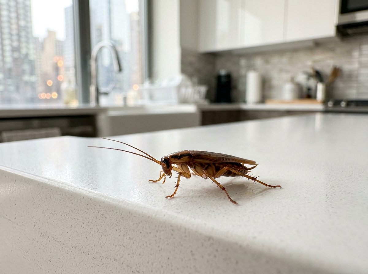 Cockroach on kitchen countertop in NYC apartment