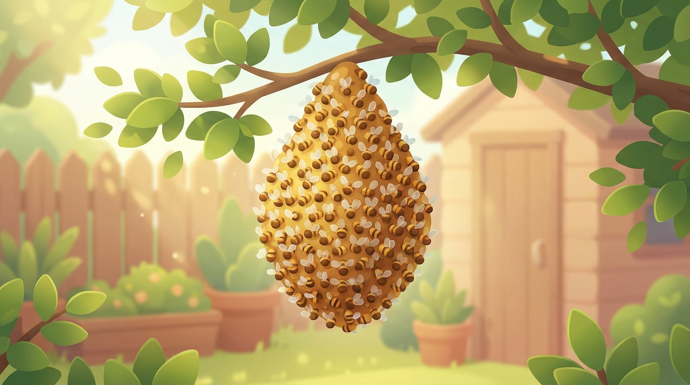 A docile honey bee swarm on a branch that a NYC beekeeper would relocate rather than exterminate