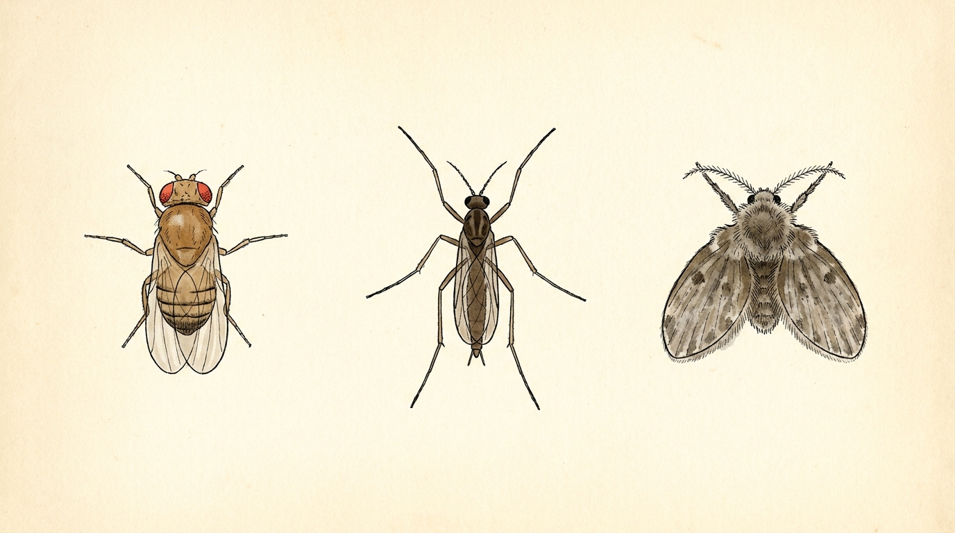 A comparison of a fruit fly, a fungus gnat, and a drain fly for NYC kitchens