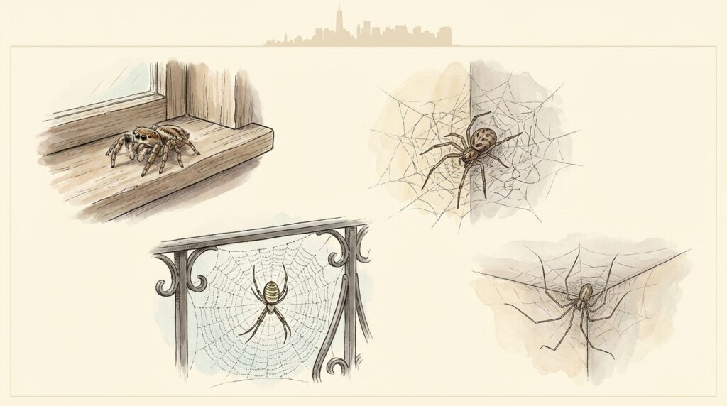 Illustrated field guide to common house spiders found in New York homes