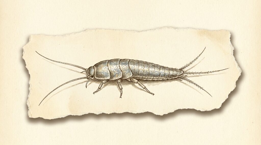 Field-guide illustration of a silverfish