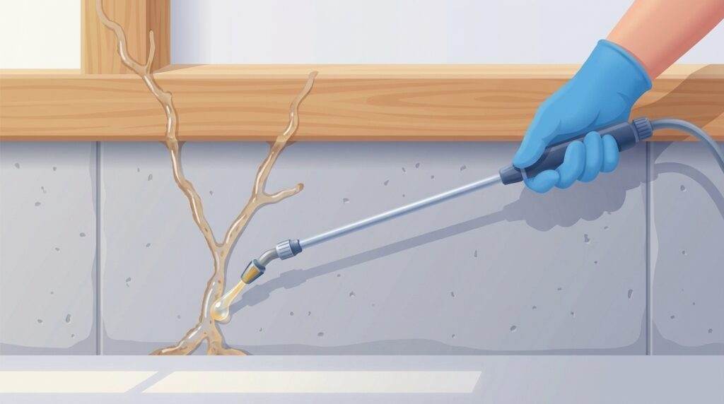 Illustration of a pest technician treating a foundation for termites in NYC